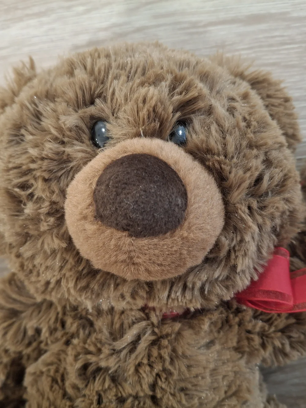 Aurora World Brown Teddy Bear Plush with Red Ribbon
